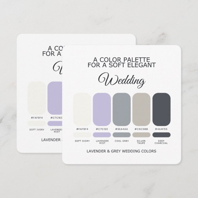 Carte de palette de couleurs de mariage Lavande et (Devant / Derrière)