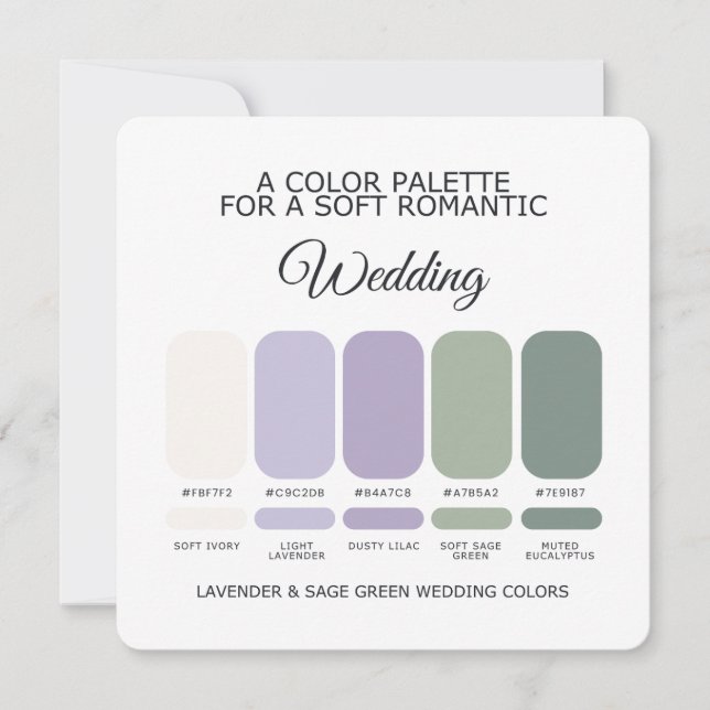 Carte de palette de couleurs de mariage lavande et (Devant)