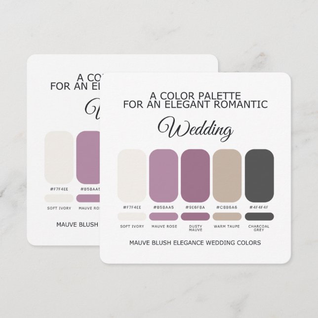 Carte de Palette de Couleurs de Mariage Mauve Blus (Devant / Derrière)
