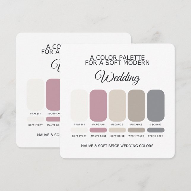 Carte de palette de couleurs de mariage Mauve et B (Devant / Derrière)