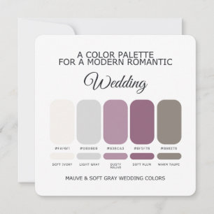 Carte de palette de couleurs de mariage mauve et g