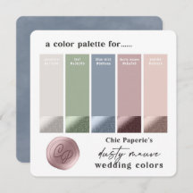 Carte de palette de couleurs de mariage Mauve pous