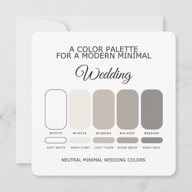Carte de Palette de Couleurs de Mariage Minimalist (Devant)