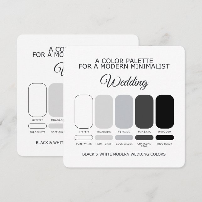 Carte de palette de couleurs de mariage moderne no (Devant / Derrière)