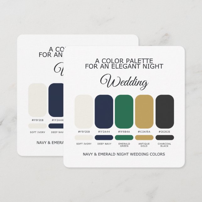 Carte de palette de couleurs de mariage Navy et Ém (Devant / Derrière)