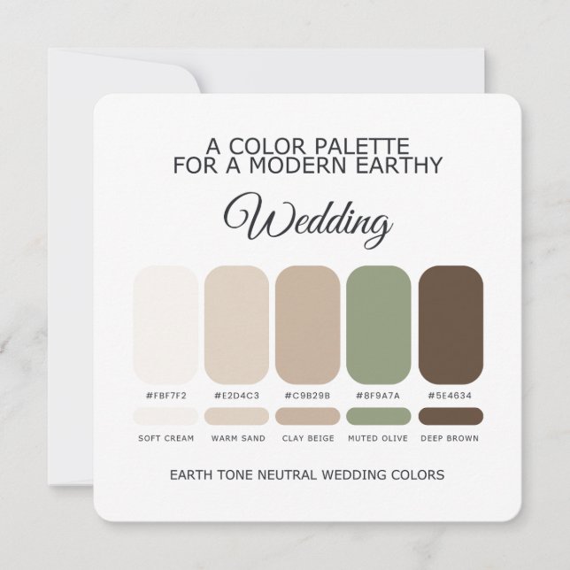 Carte de Palette de Couleurs de Mariage Neutre Ton (Devant)
