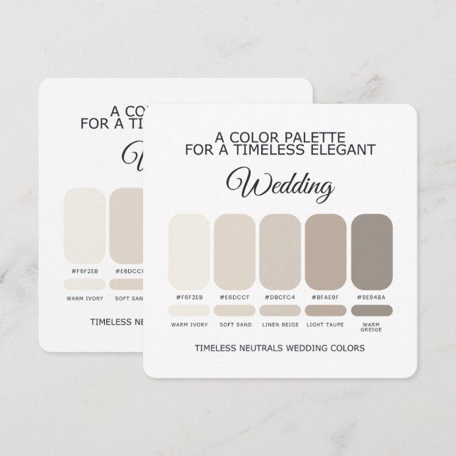Carte de Palette de Couleurs de Mariage Neutres (Devant / Derrière)