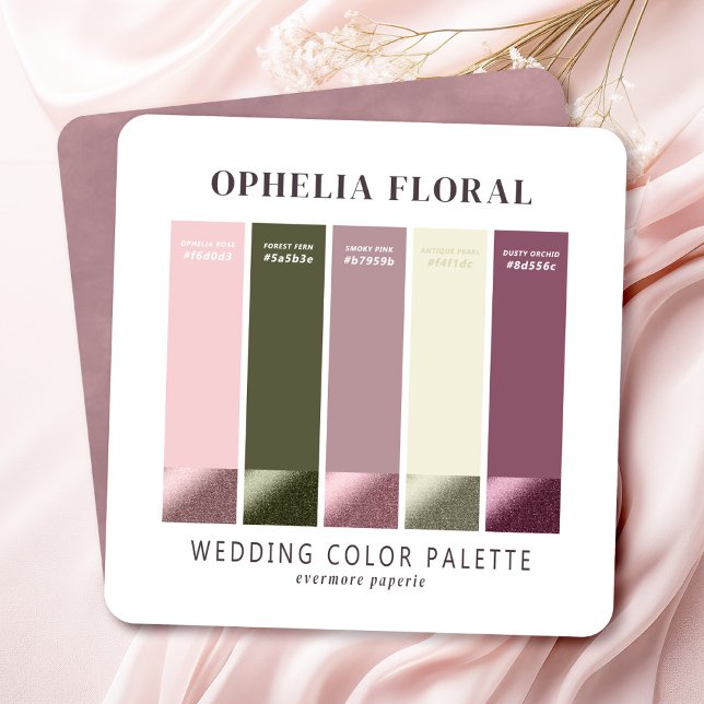 Carte de palette de couleurs de mariage Ophelia Du (Say "I DO" to Romantic Watercolor Florals and a Cottagecore Vibe with the Ophelia Wedding Suite.)