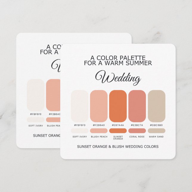 Carte de palette de couleurs de mariage Orange Cou (Devant / Derrière)