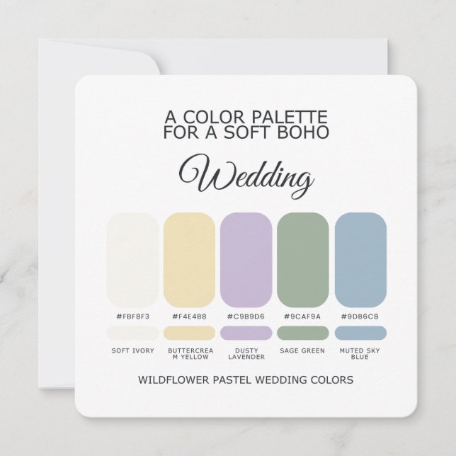 Carte de palette de couleurs de mariage pastel de  (Devant)