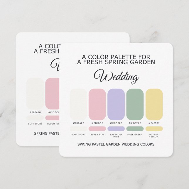 Carte de Palette de Couleurs de Mariage Pastel de  (Devant / Derrière)