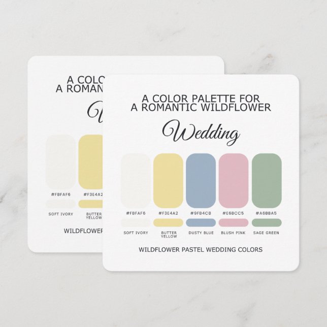 Carte de palette de couleurs de mariage pastel de  (Devant / Derrière)