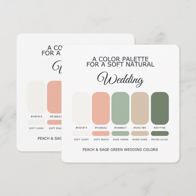 Carte de Palette de Couleurs de Mariage Pêche et V (Devant / Derrière)