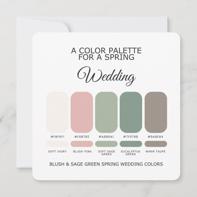 Carte de Palette de Couleurs de Mariage Printemps  (Devant)