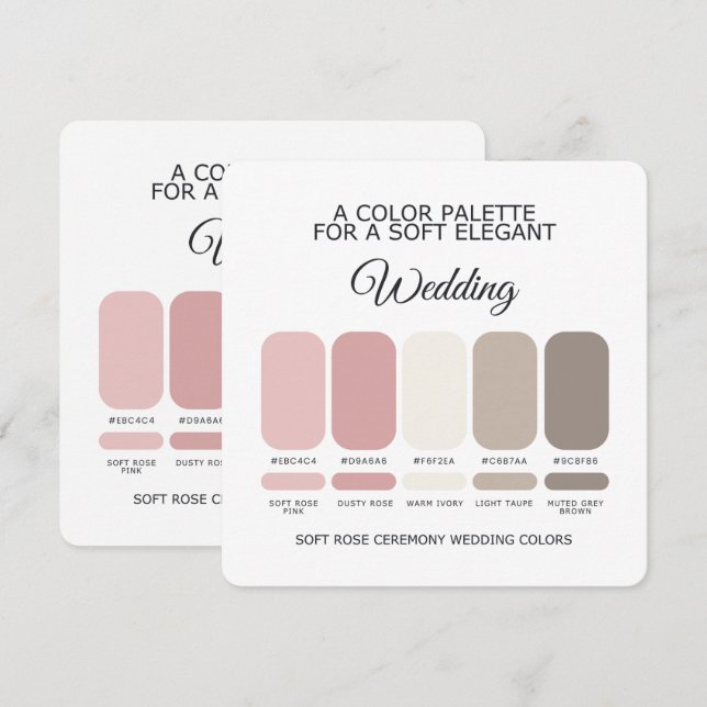 Carte de palette de couleurs de mariage Rose Douce (Devant / Derrière)