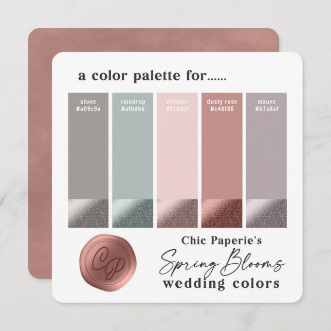 Carte de palette de couleurs de mariage rose et ma (Devant / Derrière)