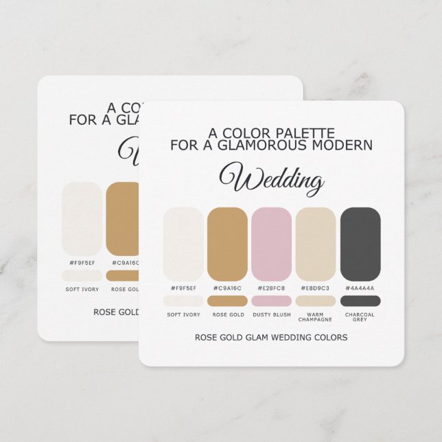Carte de Palette de Couleurs de Mariage Rose Gold (Devant / Derrière)