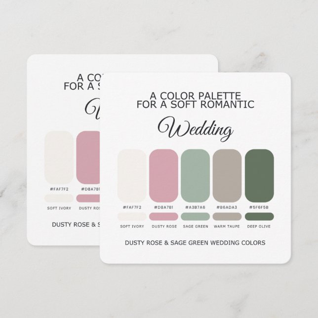 Carte de Palette de Couleurs de Mariage Rose Pouss (Devant / Derrière)