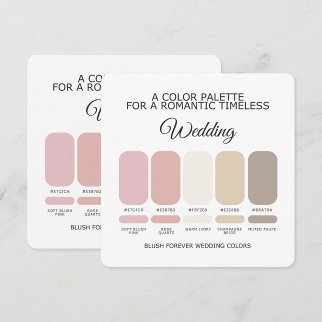 Carte de Palette de Couleurs de Mariage Rose Tendr (Devant / Derrière)