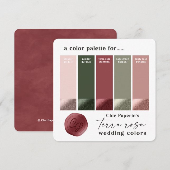 Carte de Palette de Couleurs de Mariage Rose Terra (Devant / Derrière)