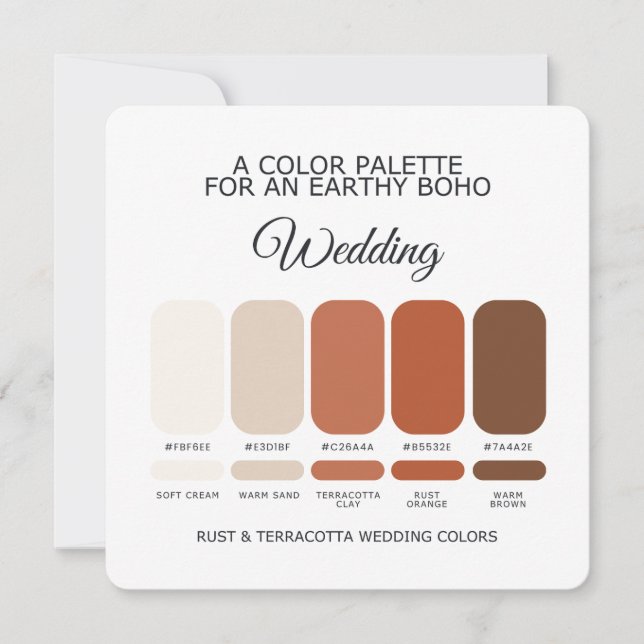 Carte de Palette de Couleurs de Mariage Rouille et (Devant)