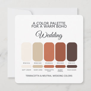 Carte de palette de couleurs de mariage terracotta
