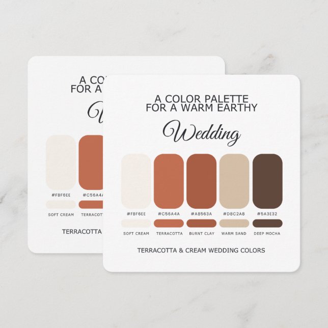 Carte de Palette de Couleurs de Mariage Terracotta (Devant / Derrière)