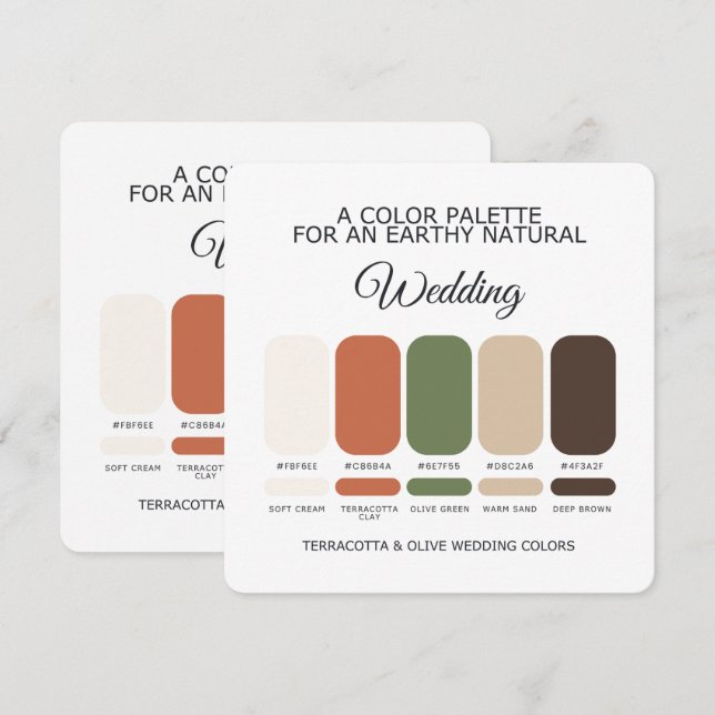 Carte de Palette de Couleurs de Mariage Terracotta (Devant / Derrière)