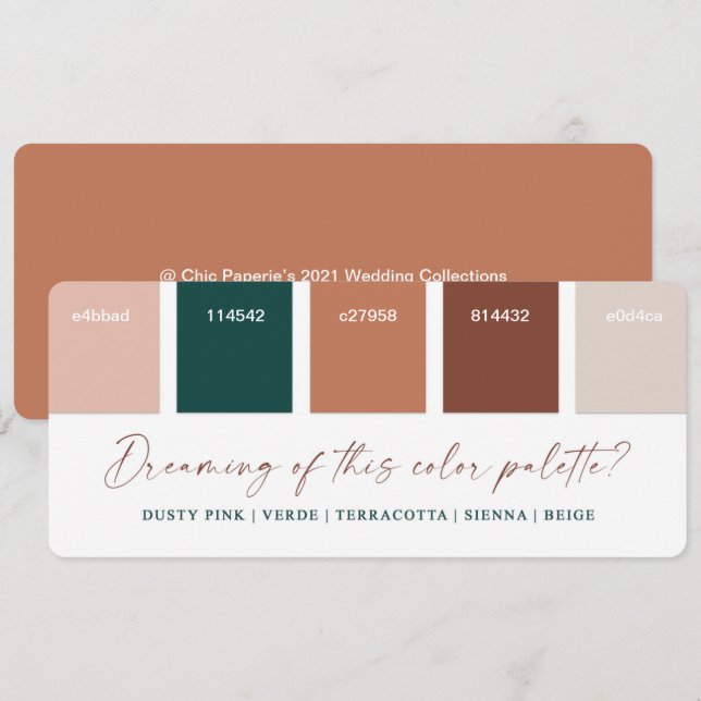 Carte de palette de couleurs de mariage Terracotta (Devant / Derrière)