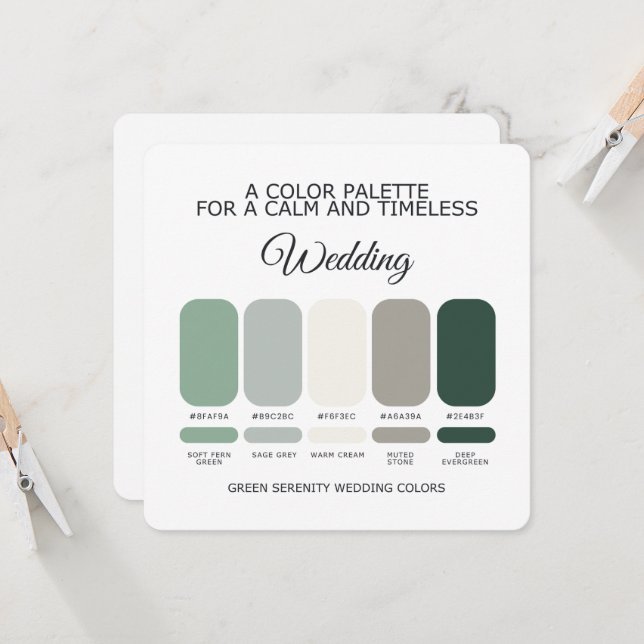 Carte de Palette de Couleurs de Mariage Vert (Devant/Arrière en situation)