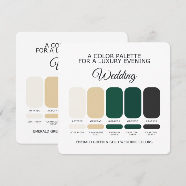 Carte de palette de couleurs de mariage Vert émera (Devant / Derrière)