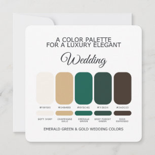 Carte de palette de couleurs de mariage Vert Émera