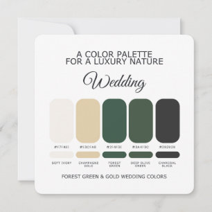 Carte de Palette de Couleurs de Mariage Vert Forêt