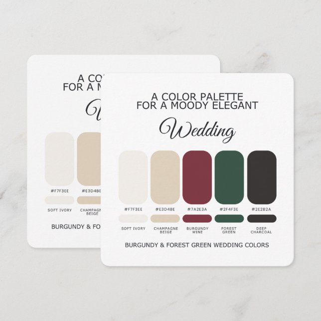 Carte de palette de couleurs de mariage vert forêt (Devant / Derrière)