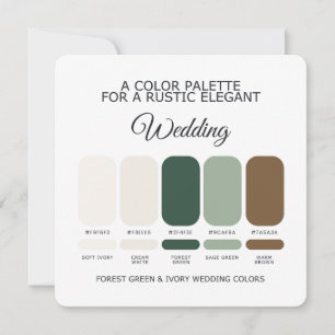 Carte de palette de couleurs de mariage vert forêt
