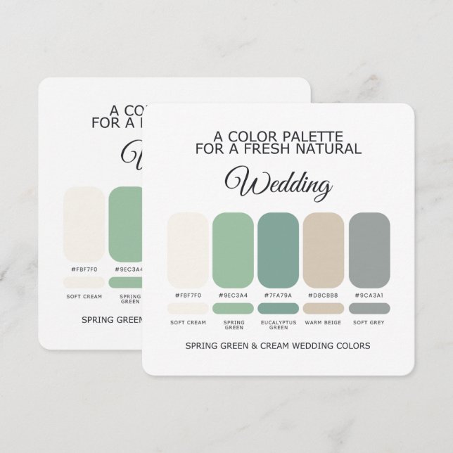 Carte de Palette de Couleurs de Mariage Vert Print (Devant / Derrière)