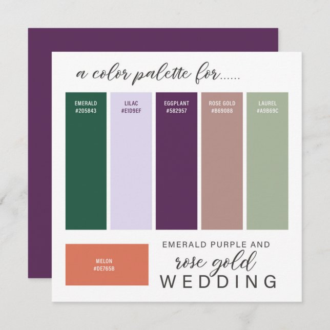 Carte de palette de couleurs de mariage vert rose  (Devant / Derrière)