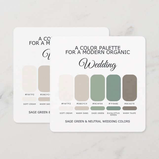 Carte de palette de couleurs de mariage Vert sauge (Devant / Derrière)