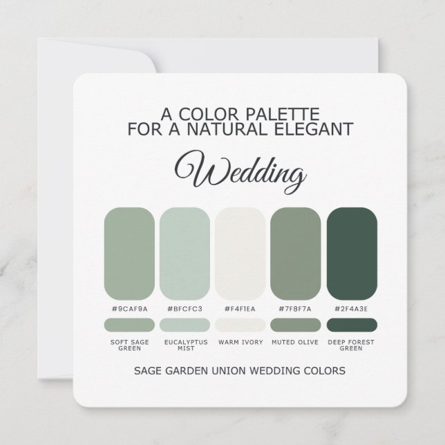 Carte de Palette de Couleurs de Mariage Vert Sauge (Devant)