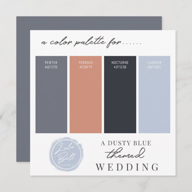 Carte de palette de couleurs Dusty Blue Rose Gold  (Devant / Derrière)