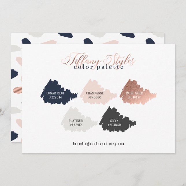 Carte de palette de couleurs Rose Gold, Bleu marin (Devant / Derrière)