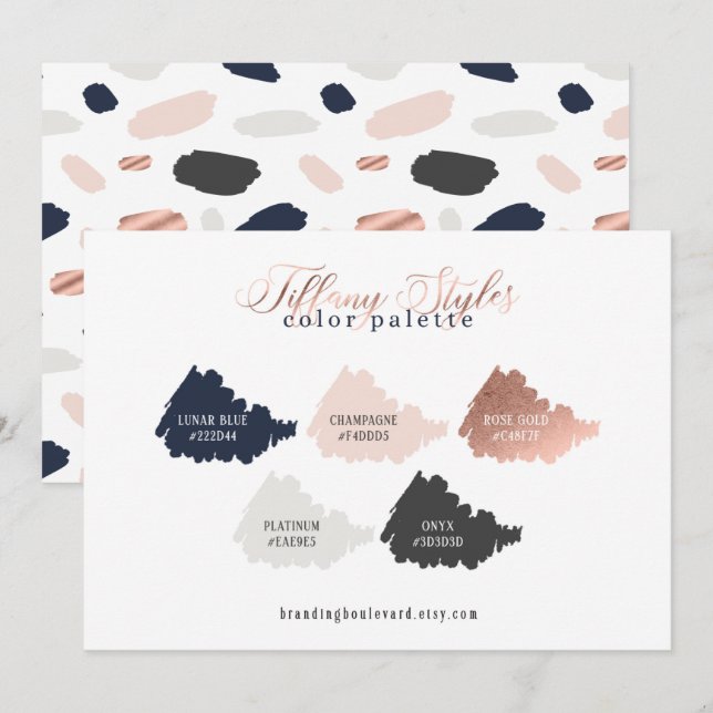 Carte de palette de couleurs Rose Gold, Bleu Nuit  (Devant / Derrière)