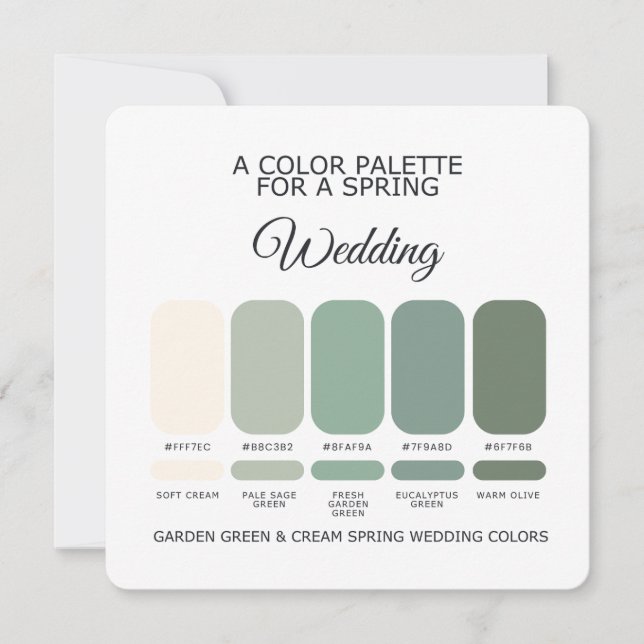 Carte de Palette de Mariage de Printemps Vert et C (Devant)