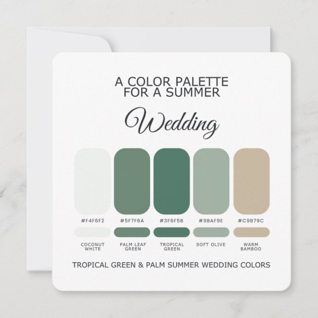 Carte de Palette de Mariage d'Été Vert Tropical au (Devant)