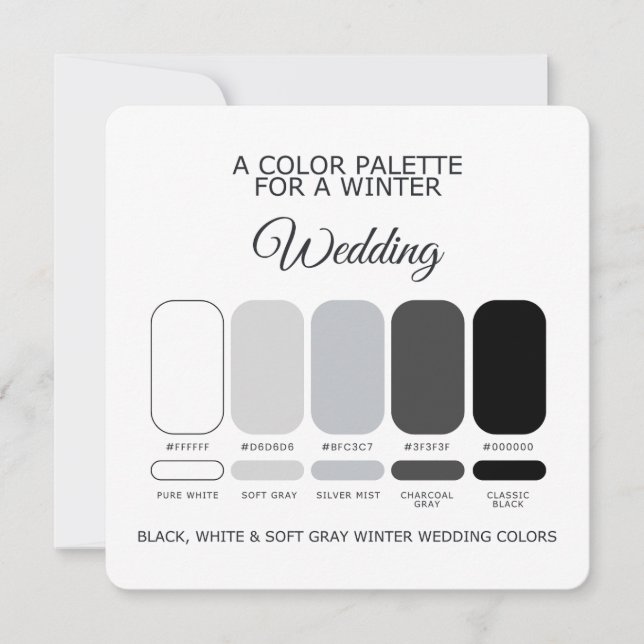 Carte de palette de mariage hivernal noir blanc gr (Devant)