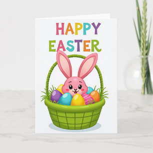 Carte de panier d'animaux printaniers heureux