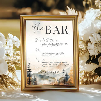 Carte de panneau de bar de mariage de montagne aut