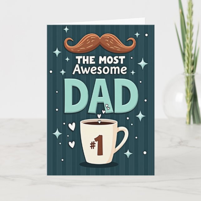 Carte de Papa Génial avec Moustache (Devant)