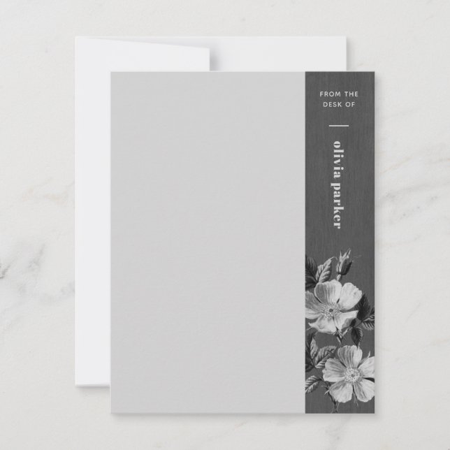 Carte de papeterie florale Gray Monochromatic Bloo (Devant)