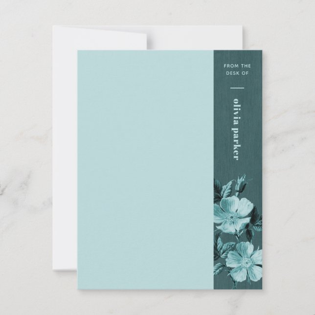 Carte de papeterie florale turquoise à fleurs mono (Devant)